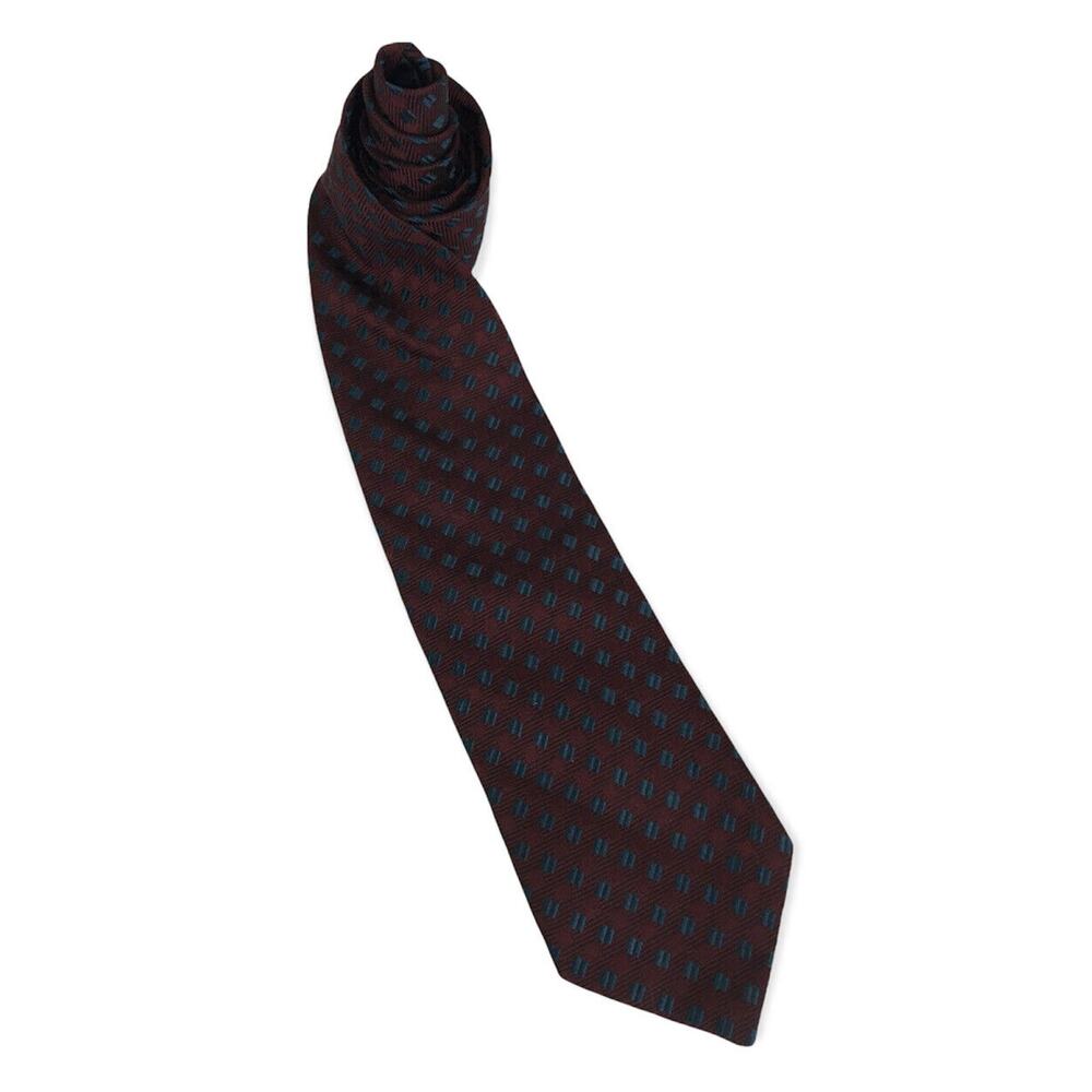 Ermenegildo Zegda Mens Silk Necktie Burgundy‎ with Blue Bars 58" Italy